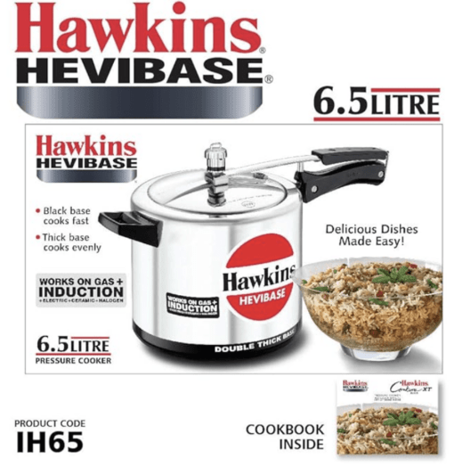 Hawkins Hevibase 6.5 Litre Inner Lid Aluminium Pressure Cooker, Induction Cooker, Silver (IH65) - Image 2